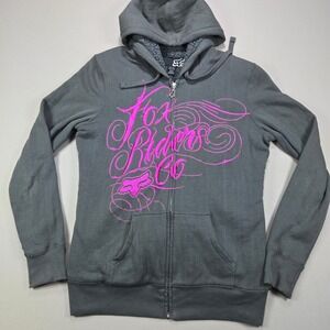 Fox Riders Co Full Zip Hoodie Fleece Lined Gray‎ Pink Womens XL